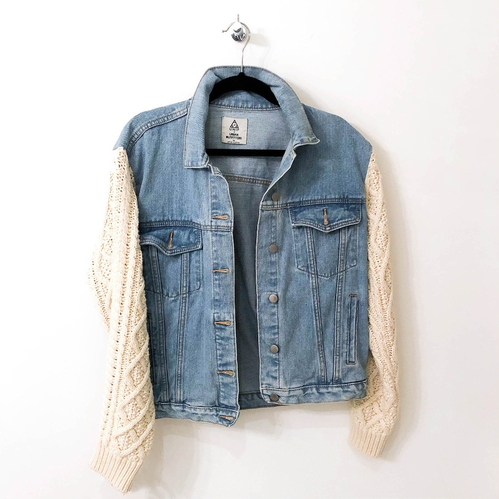 Denim Jacket Cable Knit Sleeves | Urban Outfitters - Picture 1 of 3